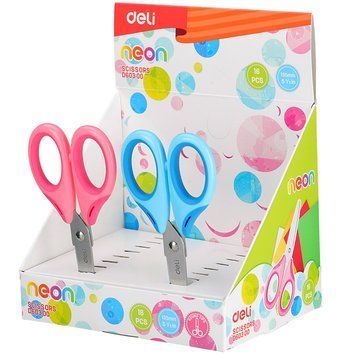 Ножиці Deli ED60300 мікс 13,5 см прогумовані Neon, безопаные дитские карт/дисплеї н 2870660 фото