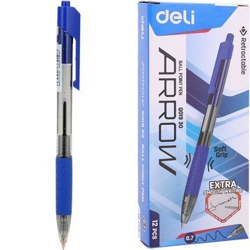 Ручка кулькова Deli EQ01930 синій Arrow 0,7 автомат гумовий грип, тонований корпус 2877577 фото