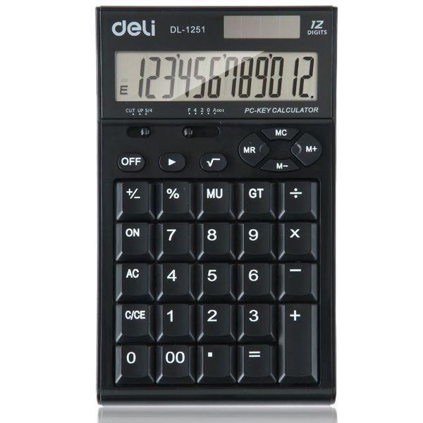 Калькулятор бухгалтерский Deli 1251, черный, 12 разряд, 176х113х40 мм, пластик, большой экран 2848125 фото