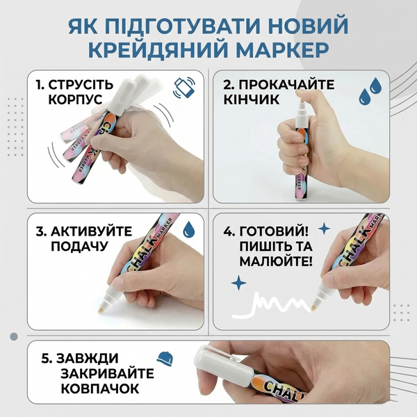 Меловой маркер Chalk Marker 3-6 мм двусторонний стираемый Белый 2905689 фото