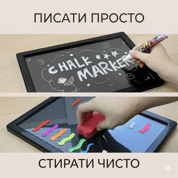 Меловой маркер Chalk Marker 3-6 мм двусторонний стираемый Белый 2905689 фото