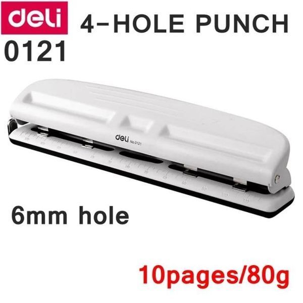 Діркопробивач Deli 0121 мікс, 10 аркушів, 4 отв з лінійкою, металевий 2859937 фото