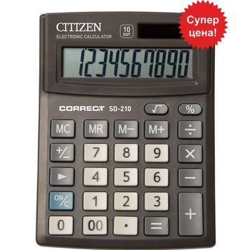 Калькулятор Citizen SD-210 чорний Correct 10 розряд, 103x138x24, пласт корп, пласт кн 2863957 фото